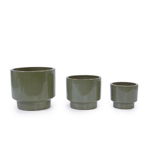 NAYSAYE Planter Set of 3 Ceramic Flowerpot Sleek Glossy Design for Indoor Outdoor Garden, Light Green, 15"*15"*13" - 1 of 4