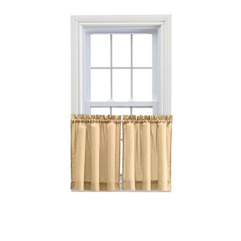 Ellis Stacey Solid Color Window 1.5" Rod Pocket High Quality Fabric Tailored Tier Pair Almond - image 1 of 4