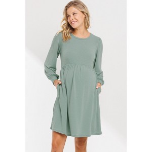 Hello MIZ Womens Solid Round Neck Maternity Skater Dress with Pockets - 1 of 1