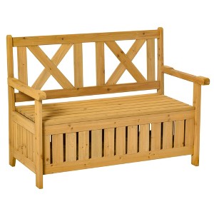MOEPISY Patio Wooden Bench With Storage Box, Large Entryway Deck Box W/ Unique X-Shape Back - 1 of 4