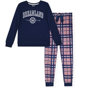 Sleep On It Girls 2-Piece Woven Flannel Plaid Pajama Sets - 1 of 4