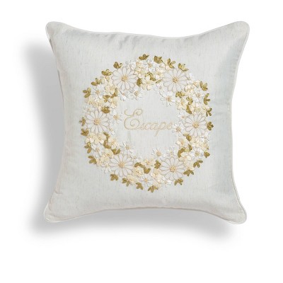 18"x18" Escape Embroidered Square Throw Pillow Natural - Sure Fit