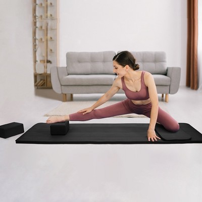 Black High-Density Foam Yoga Mat Set with Knee Pad and Blocks