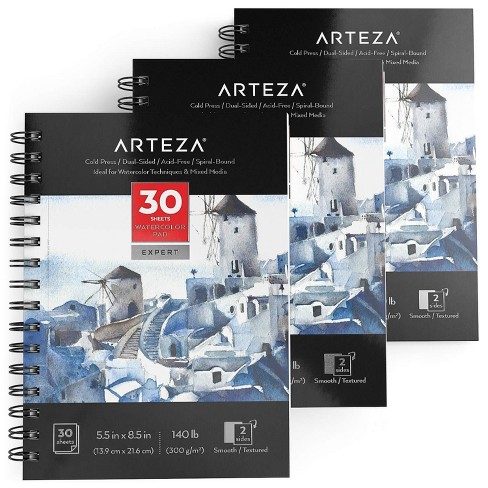 Arteza Spiral Sketchbook, Pink Hardcover, 5.5x8.5 inch, 100 Sheets of Drawing Paper - 3 Pack