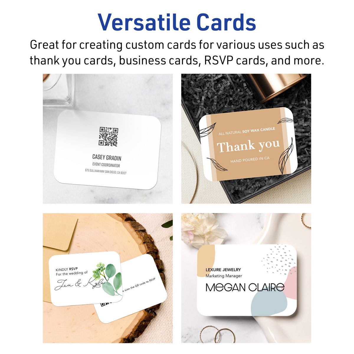 2-1/2" x 3-1/2" Rectangle Rounded Corners, Matte White Business Cards - thumbnail 3