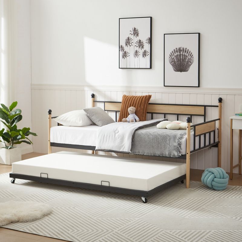 Twin Size Daybed, Metal Framed Sofa Bed with Twin Size Trundle Bed-ModernLuxe, 2 of 12