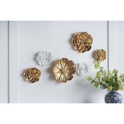 Set of 2 Gold Resin Floral Wall Accents