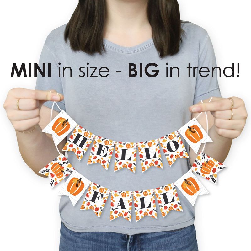 Big Dot of Happiness Fall Pumpkin - Halloween or Thanksgiving Party Mini Pennant Banner - Hello Fall, 3 of 8