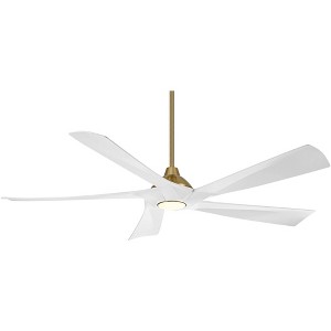 Possini Euro Design 60" Eloquent Modern Indoor Outdoor Ceiling Fan 5 Blade LED Light Remote Control Brass Finish White Blades Bedroom Patio Damp Rated - 1 of 4