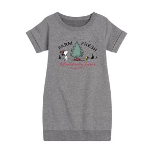 - Peanuts - Farm Fresh Trees Graphic Short Sleeve Fleece Dress - 1 of 4