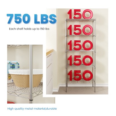 Chrome 5-Tier Adjustable Metal Wire Shelving Unit