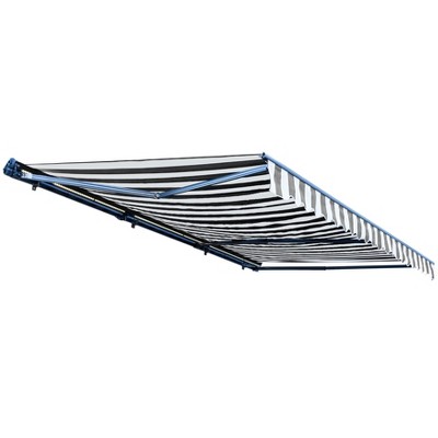 Grey and White Motorized LED Retractable Patio Awning