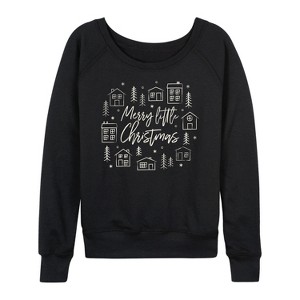 Women's - Instant Message - Merry Little Christmas Lightweight French Terry Wide Neck Long Sleeve Graphic Shirt - 1 of 4
