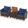 Costway 3 PCS Outdoor Patio Rattan Bistro Furniture Set Wooden Table Top Cushioned Sofa Gray/Black/Beige/Navy - 2 of 4