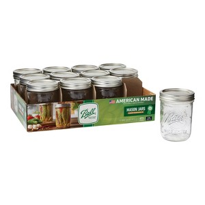 Ball 16oz 12pk Glass Wide Mouth Mason Jar with Lid and Band - 1 of 4
