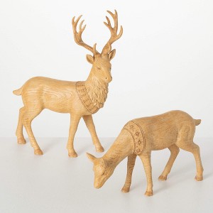 5.5"H and 14"H Sullivans Scandinavian Neutral Deer Figure - Set of 2, Christmas Decor, Brown - 1 of 3
