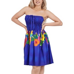 LA LEELA Women's Tube Dress Dress Top Short One Size Leaves Blue - 1 of 4