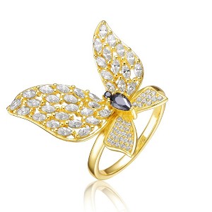 Elegant Gold Plated Butterfly Ring with Striking Black Cubic Zirconia for a Unique and Sophisticated Nature-Inspired Design - 1 of 3
