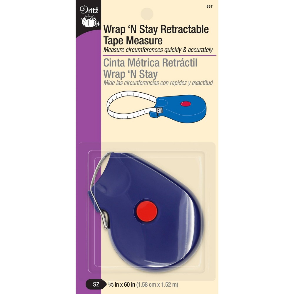 Dritz 60" Wrap 'N Stay Retractable Tape Measure: Sewing Tools, Body Measuring, 7.25" Length, 3.5" Width