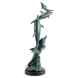 SPI Home Frolicking Dolphin Family Sculpture – Aluminum Coastal Art with Graceful Marine Design - 1 of 4