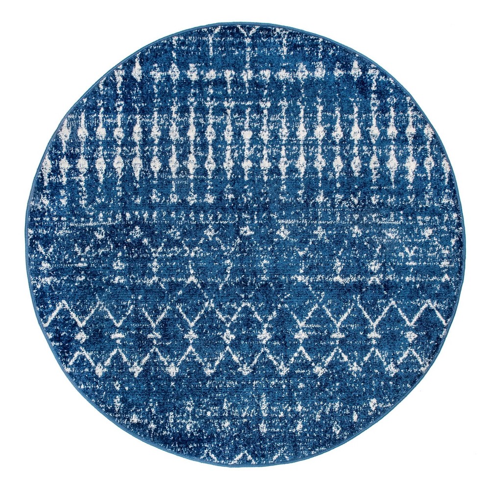 4' Round Moroccan Blythe Area Rug Blue - nuLOOM