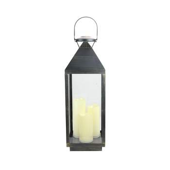 Northlight 24" Gold Brushed Black Candle Lantern with Flameless LED Candles