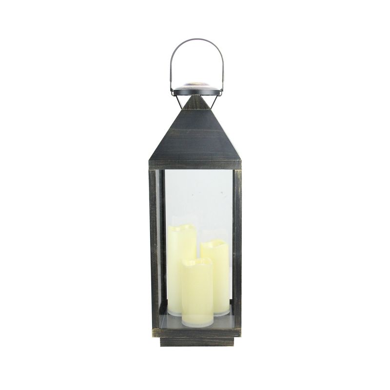 Northlight 24" Gold Brushed Black Candle Lantern with Flameless LED Candles, 1 of 4