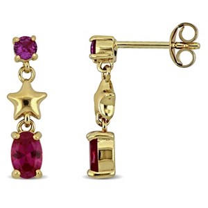 EVERLY JEWELRY | Yellow Plated Sterling Silver 1.24 CT TGW Created Pink Sapphire Created Ruby Drop Earrings - 1 of 4