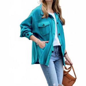 Women's Fleece Button Front Pockets Shacket Jacket - 42POPS - 1 of 2