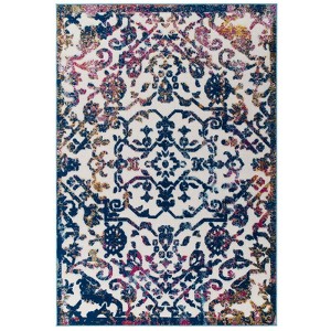 Modway Reflect Primrose Ornate Floral Lattice 8x10 Indoor/Outdoor Area Rug - Ivory,Dark Blue,Multicolored - 1 of 4