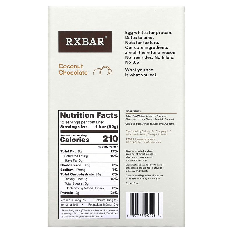 RXBAR Protein Bar, Coconut Chocolate, 12 Bars, 1.83 oz (52 g) Each, 2 of 4