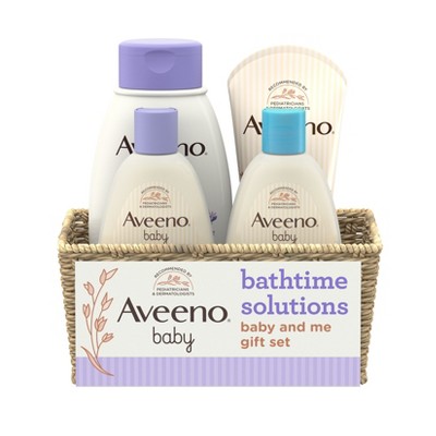 Aveeno Baby & Me Daily Bathtime Solutions Gift Set Includes Baby Wash, Shampoo,Calming Bath and Moisturizing Lotion - 4ct