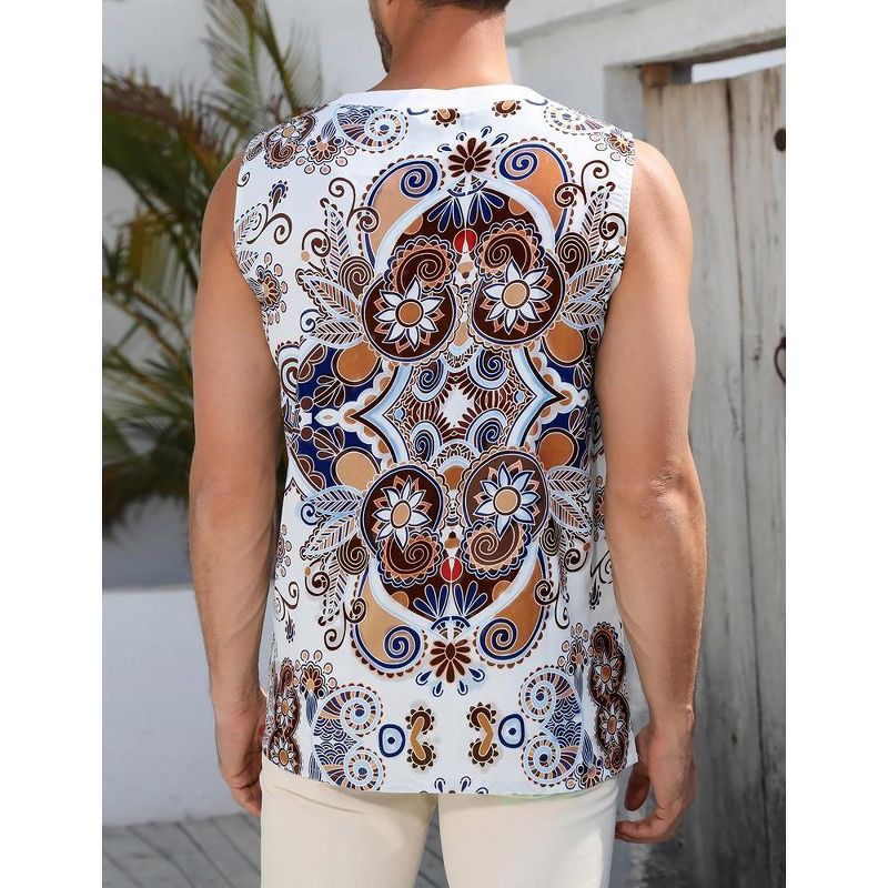 Men's Cotton Linen Tank Top Shirts Casual Sleeveless Lace Up Beach Hippie Tops Bohemian Renaissance Pirate Tunic, 2 of 7