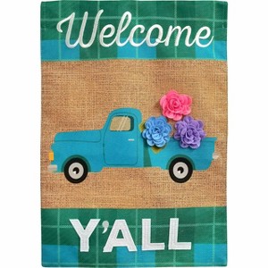 Welome Y'all Spring Burlap Garden Flag Pickup Truck 18" x 12.5" Briarwood Lane - 1 of 4