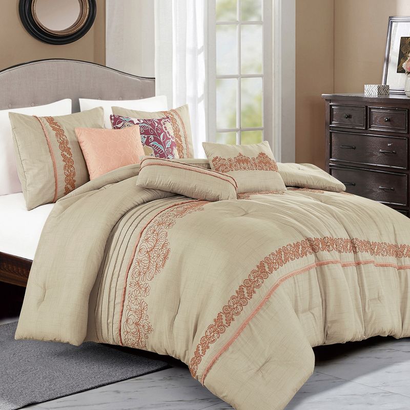 Esca Ketifa Warm & Cozy 7 Piece Comforter Set: 1 Comforter, 2 Shams, 2 Cushions, 1 Breakfast Pillow, 1 Decorative Pillow - Gold, 1 of 6
