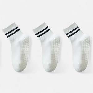 Anna-Kaci Women's 3-Pack Ankle Socks with Rubber Grips and Striped Ribbed Cuffs Soft Non-Slip Sporty Style - 1 of 2