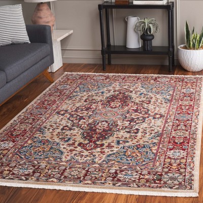 Ivory and Red 9' x 12' Synthetic Reversible Area Rug