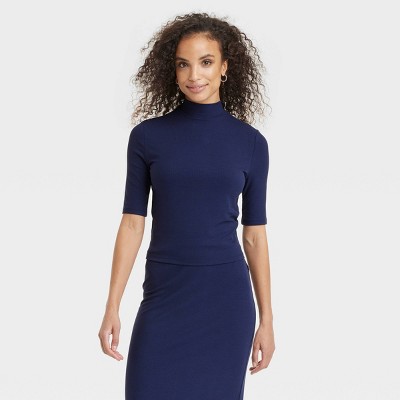 Women's Elbow Sleeve Mock Turtleneck Ribbed T-Shirt - A New Day™
