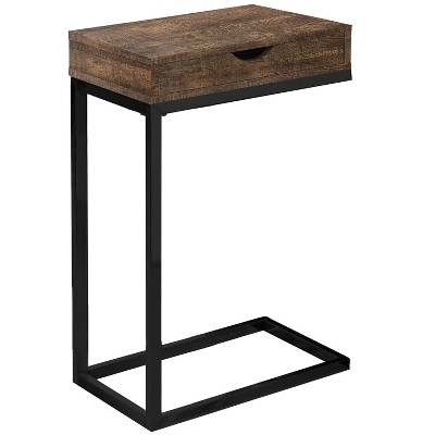 Monarch Specialties Accent Table C-Shaped End Side Snack Storage Drawer Living Room Bedroom Metal Laminate Brown Black Contemporary Modern