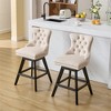 OUTSUPPLY Set of 2 Velvet Swivel Bar Stools, Button-Tufted with Chrome Nailhead Trim & Wooden Legs - 3 of 4
