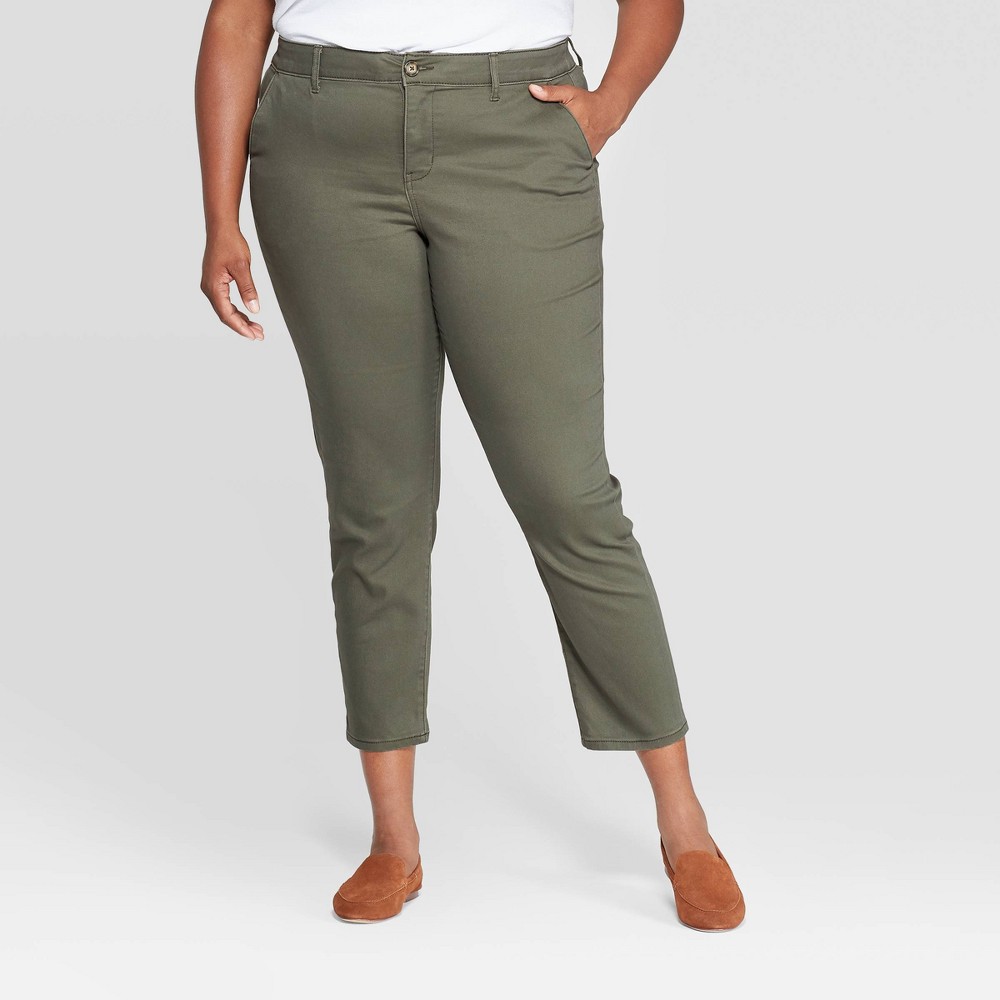 Women's Plus Size Slim Fit Chino Pants - Ava & Viv Olive 16W, Women's, Green was $27.99 now $19.59 (30.0% off)