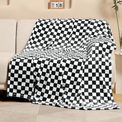 1pc Checkered Flannel Fleece Throw Blanket Soft Cozy Checkerboard Grid Print Chessboard Gingham Pattern Blankets, Christmas Gifts.