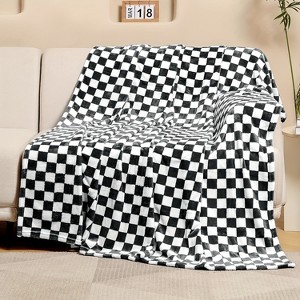 1pc Checkered Flannel Fleece Throw Blanket Soft Cozy Checkerboard Grid Print Chessboard Gingham Pattern Blankets, Christmas Gifts. - 1 of 4