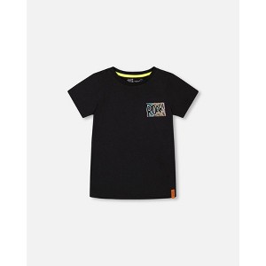 Deux par Deux Boy Organic Cotton Graphic Tee Black and Multicolored Dino - 1 of 4