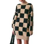 August Sky Women's Checkerboard Mock Neck Sweater Dress