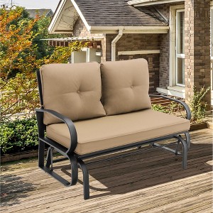 Costway Patio 2-Person Glider Bench Rocking Loveseat Cushioned Armrest Brick Red\Beige\Blue - 1 of 4