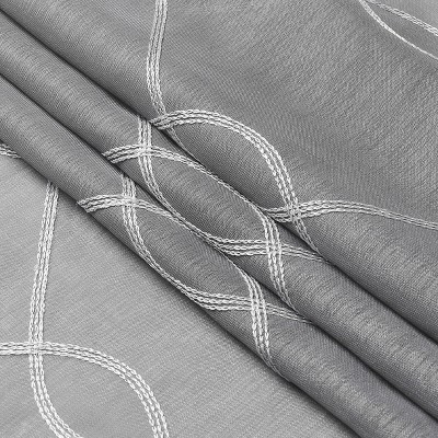 Clarabelle Gray Embroidered Lattice Sheer Curtain Panels, 84" Long
