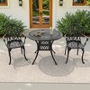 3-Piece Cast Aluminum Outdoor Dining Set with Beige Cushions, Round Table & Ergonomic Chairs - for Patio, Backyard - 2 of 4