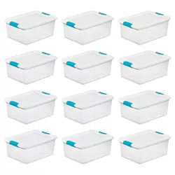 Sterilite Plastic 15 Quart Stacking Storage Box Container with Latching Lid for Home, Office, Workspace, and Utility Space Organization, 12 Pack