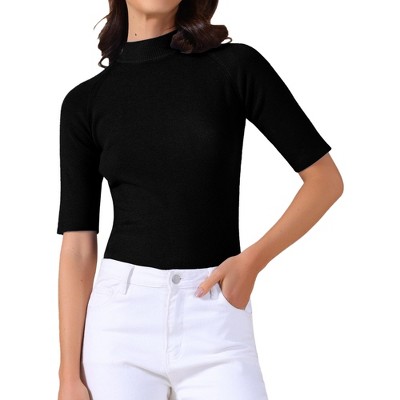 INSPIRE CHIC Women's Mock Neck Lightweight Slim Fit Half Sleeve Knit Pullover Sweater